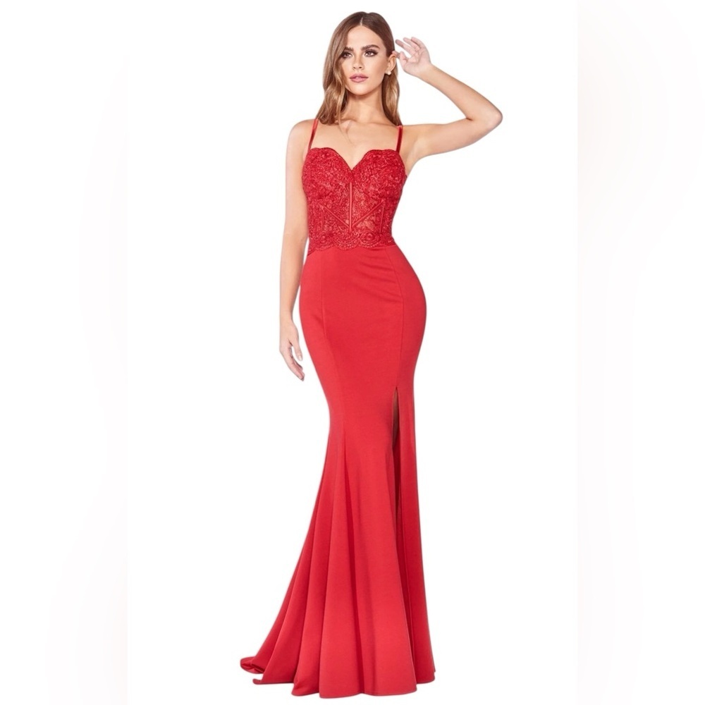 Cinderella Divine Scarlet Red Lace Bust Mermaid Prom Gown Size M CF266
